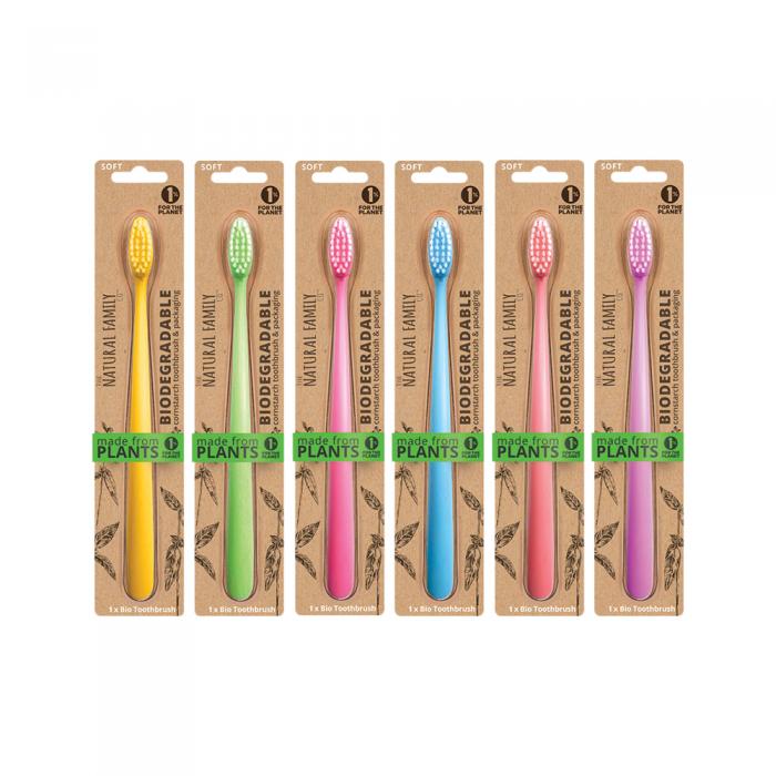 The Natural Family Co. Bio Toothbrush Neon Mixed X 8 Display (contains: Up To 6 Different Neon Colours - Supplied At Random)