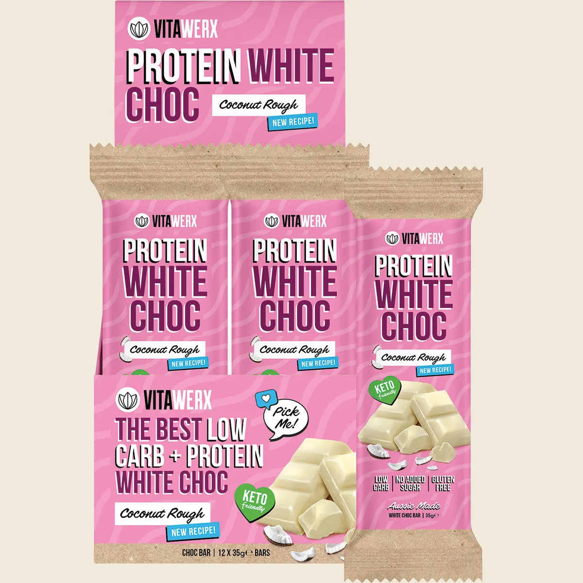 Protein White Choc Bar Coconut Rough 12x35g
