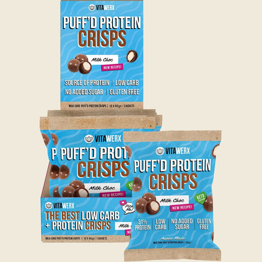 Puff'd Protein Crisps Milk Choc 10x60g