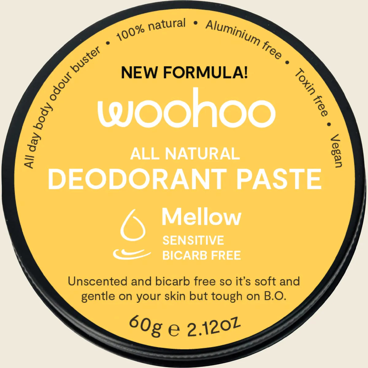 Natural Deodorant Paste Tin Mellow Sensitive Bicarb Free 60g