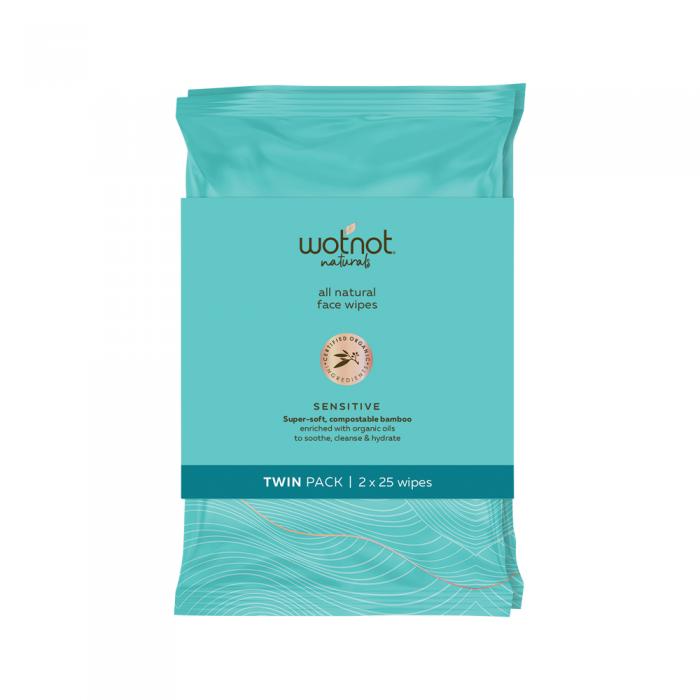 Wotnot Naturals All Natural Face Wipes Sensitive X 25 Pack Twin Pack