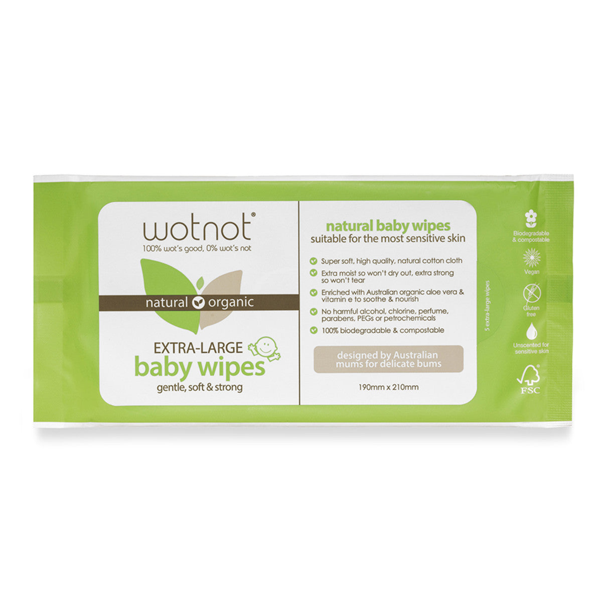 Wotnot Naturals 100% Natural Baby Wipes X 5 Pack