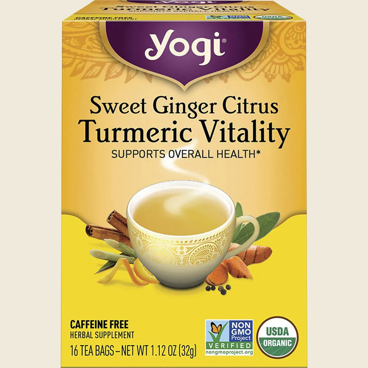 Herbal Tea Bags Sweet Ginger Citrus Turmeric Vitality 16pk