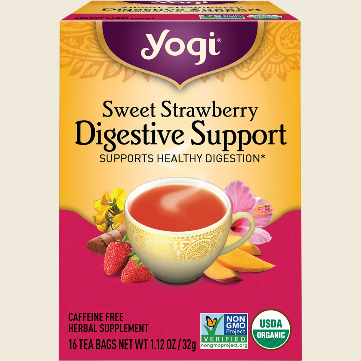 Herbal Tea Bags Sweet Strawberry Digestive Support 16pk