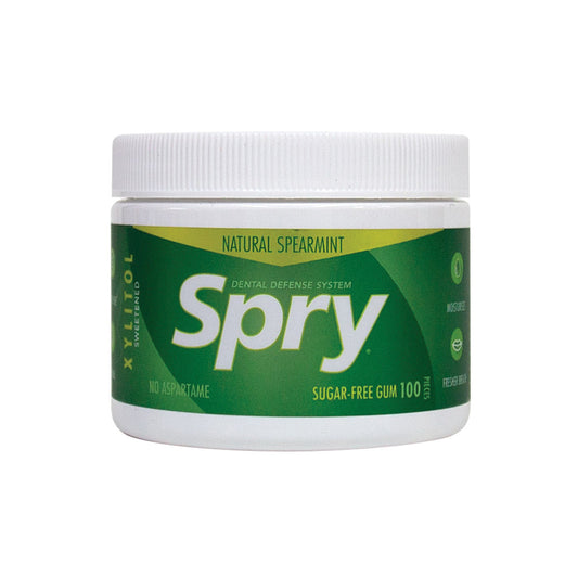 Spry Xylitol Sweetened Sugar-free Chewing Gum Spearmint Tub X 100 Pieces