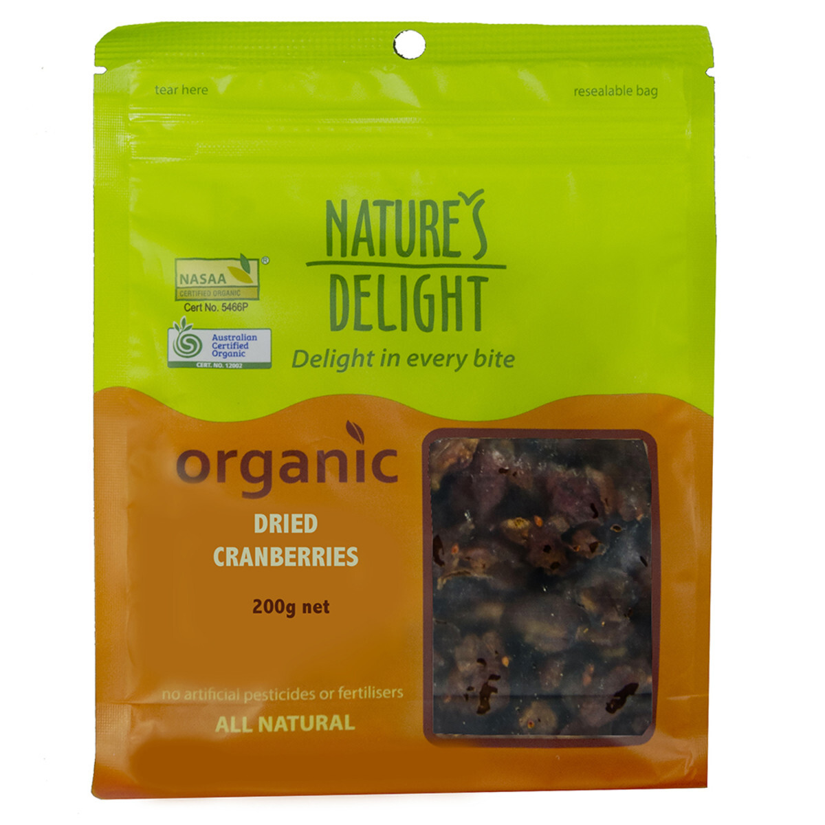 Nature's Delight Organic Dried Cranberries 200g