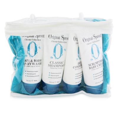 Original Sprout Classic Collection Deluxe Travel Kit: Shampoo 90ml + Conditioner 90ml + Baby Wash 90ml + Baby Cream 90ml + Washcloth 1pc 4pcs+1Washcloth