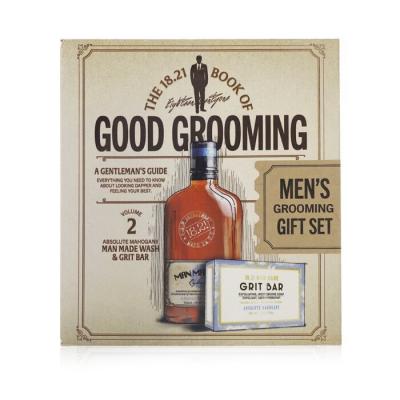 18.21 Man Made Book of Good Grooming Gift Set Volume 2: Absolute Mahogany (Wash 532ml + Grit Bar 198g ) 2pcs