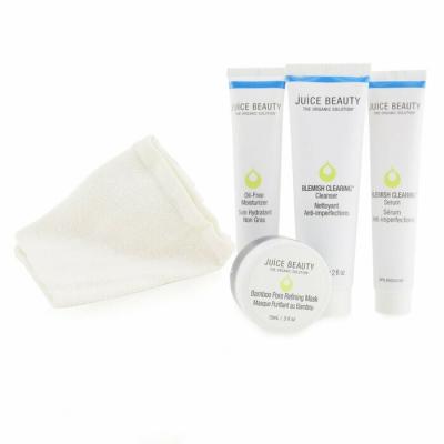Juice Beauty Blemish Clearing Solutions Kit : Cleanser + Moisturizer + Mask + Washcloth (Unboxed) 3pcs+1cloth