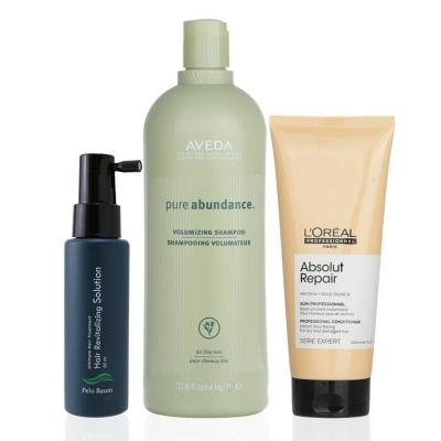 Pelo Baum Hair Revitalizing Solution 60ml + Aveda Volumizing Shampoo 1000ml + L'Oreal Resurfacing Conditioner 200ml 3pcs