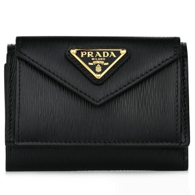 Prada unisex leather embossed tri-fold wallet 1MH021 Black