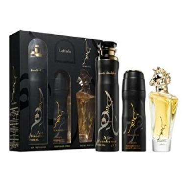 Lattafa Maahir 3 Pcs Gift Set With Eau De Parfum+ 200ml Deo & 300ml Air Freshner 100ml