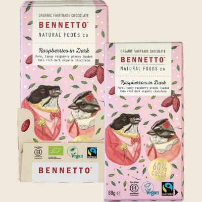 Organic Dark Chocolate Raspberries In Dark 12x80g Organic Dark Chocolate Raspberries In Dark 12x80g
