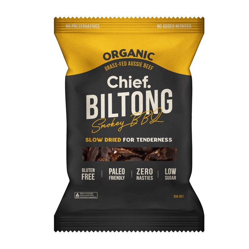 Chief Nutrition Grass Fed Biltong - Smokey BBQ 12x30g