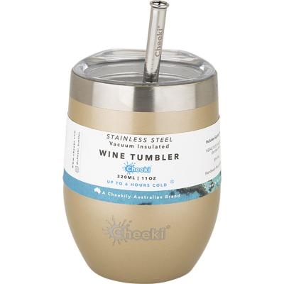 Insulated Wine Tumbler Soft Gold with S/Steel Straw 320ml