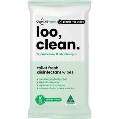 Flushable Plastic Free Wipes Loo Clean 15pk