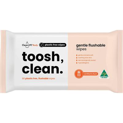 Flushable Plastic Free Wipes Toosh Clean 80pk