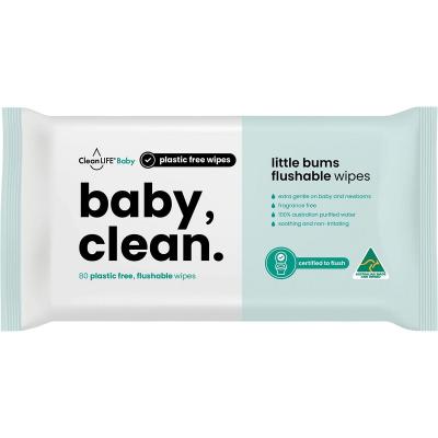Flushable Plastic Free Wipes Baby Clean 80pk