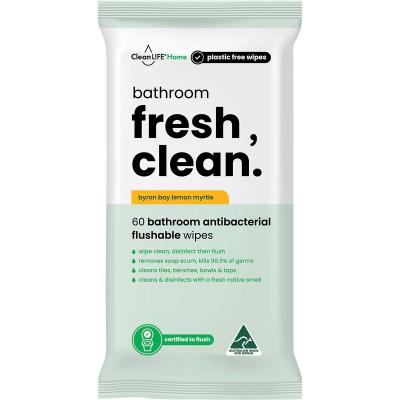Bathroom Fresh Clean Flushable Plastic Free Wipes 60pk