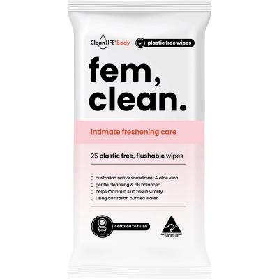 Fem Clean Intimate Flushable Plastic Free Wipes 25pk