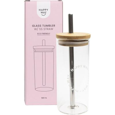 Glass Tumbler with Stainless Steel Straw 580ml