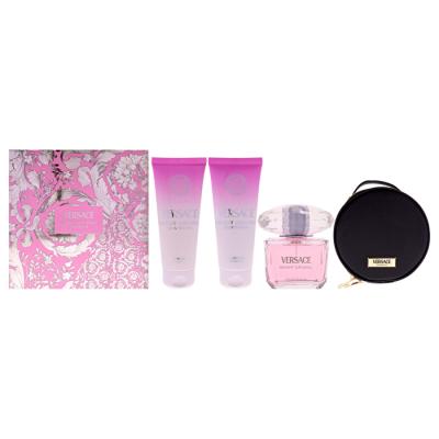 Versace Bright Crystal 4 Pc Set - Eau De Toilette Spray & Body Lotion & Shower Gel & Make Up Case 100ml