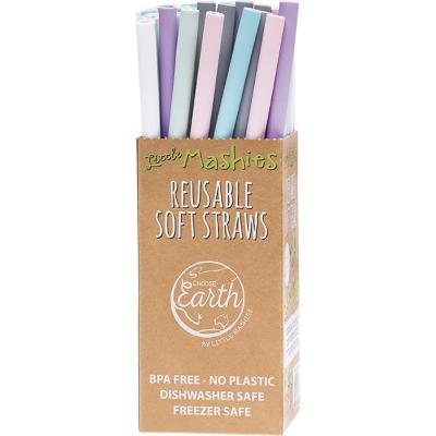 Reusable Soft Silicone Straws Display + Brushes x50
