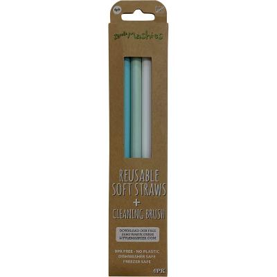 Reusable Soft Silicone Straws Pastel + Cleaning Brush 4pk