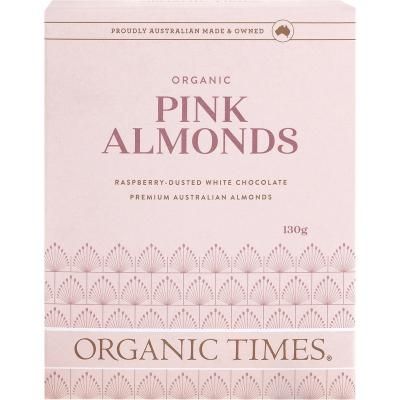 Pink Raspberry Dusted White Choc Almonds 130g