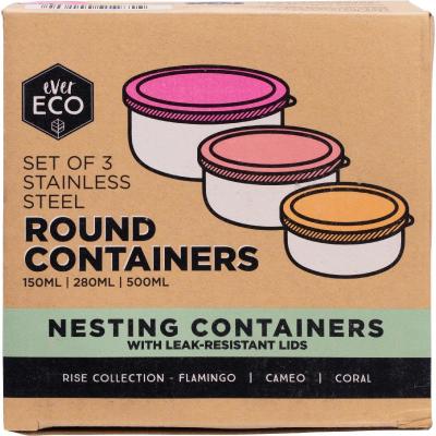 Stainless Steel Round Containers Rise Leak Resistant 3pk