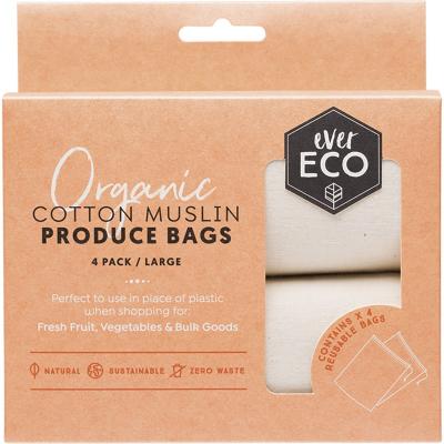 Reusable Produce Bags Organic Cotton Muslin 4pk