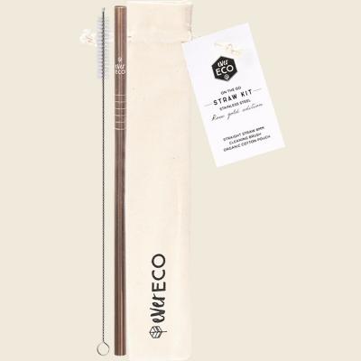 Stainless Steel Straw Kit Straight Rose Gold