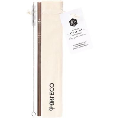 Stainless Steel Straw Kit Straight Rose Gold