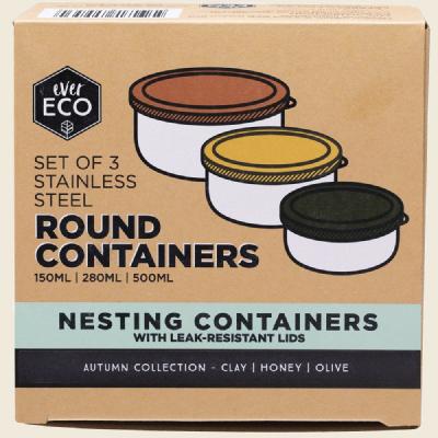 Stainless Steel Round Nesting Containers Autumn 3pk
