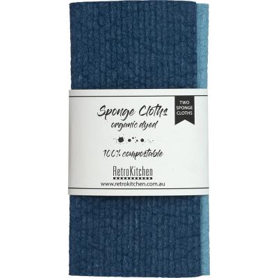 100% Compostable Sponge Cloth Organic Dyed Marine 2pk