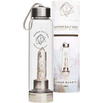 Crystal Elixir Glass Water Bottle Clear Quartz 550ml