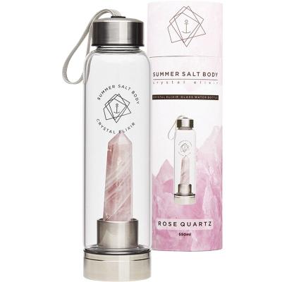 Crystal Elixir Glass Water Bottle Rose Quartz 550ml